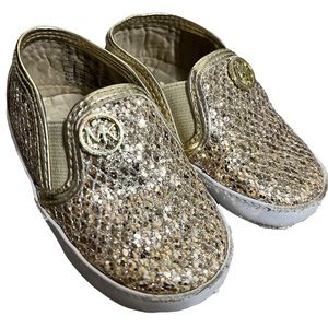 KIDS BABY MICHAEL Michael Kors Gold Sparkle Slip On Shoes SIze 4